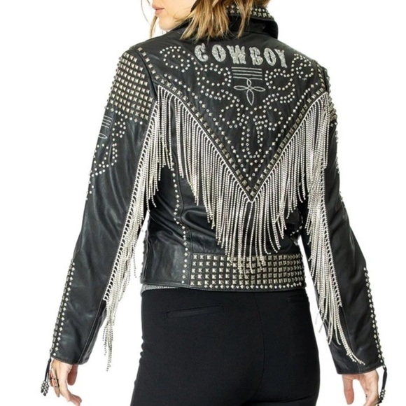 Double D Ranch Jackets & Blazers - Double D Ranch Rhinestone Fringe Cowboy Leather Jacket beaded crystal RTL 1395